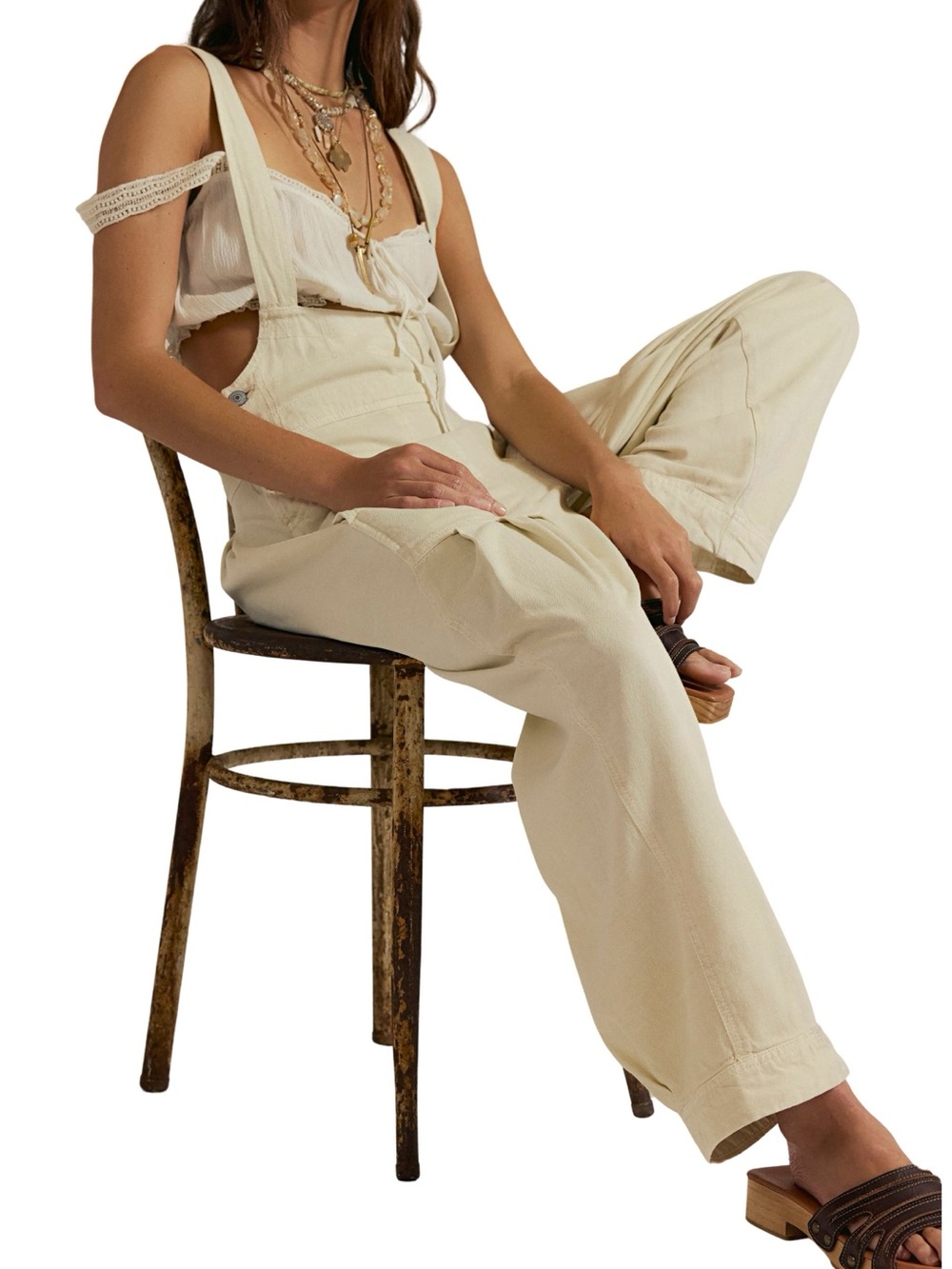 NWT sold out Free People Felix Tapered Overalls Cream